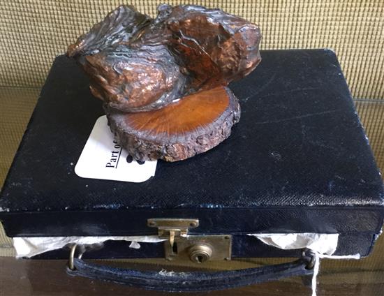 Two dried seahorses in case & a mounted mineral specimen